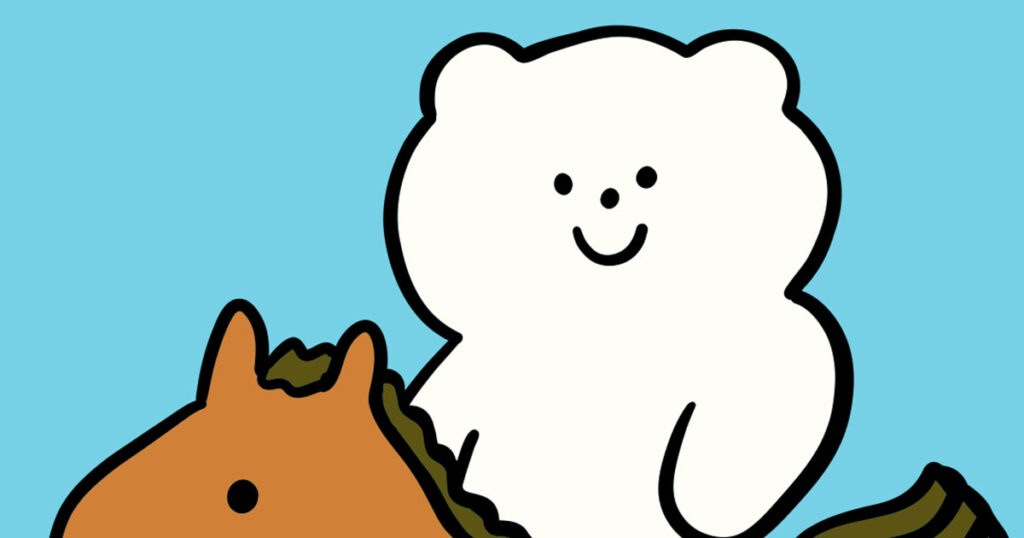 馬に乗るくま子のアップ