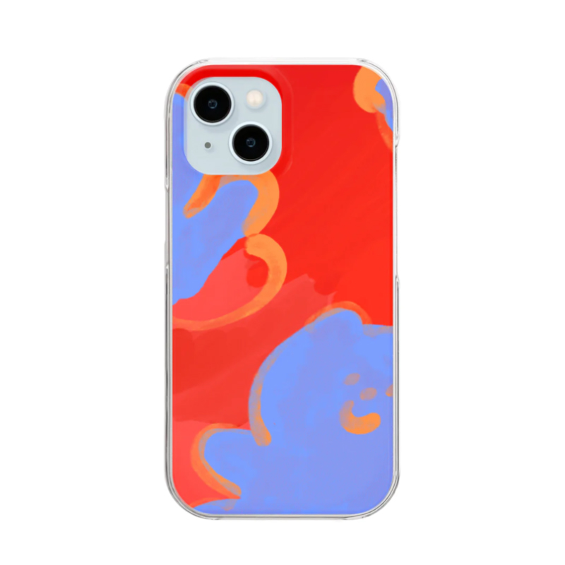 赤と青のおすましくま子 クリアスマホケース